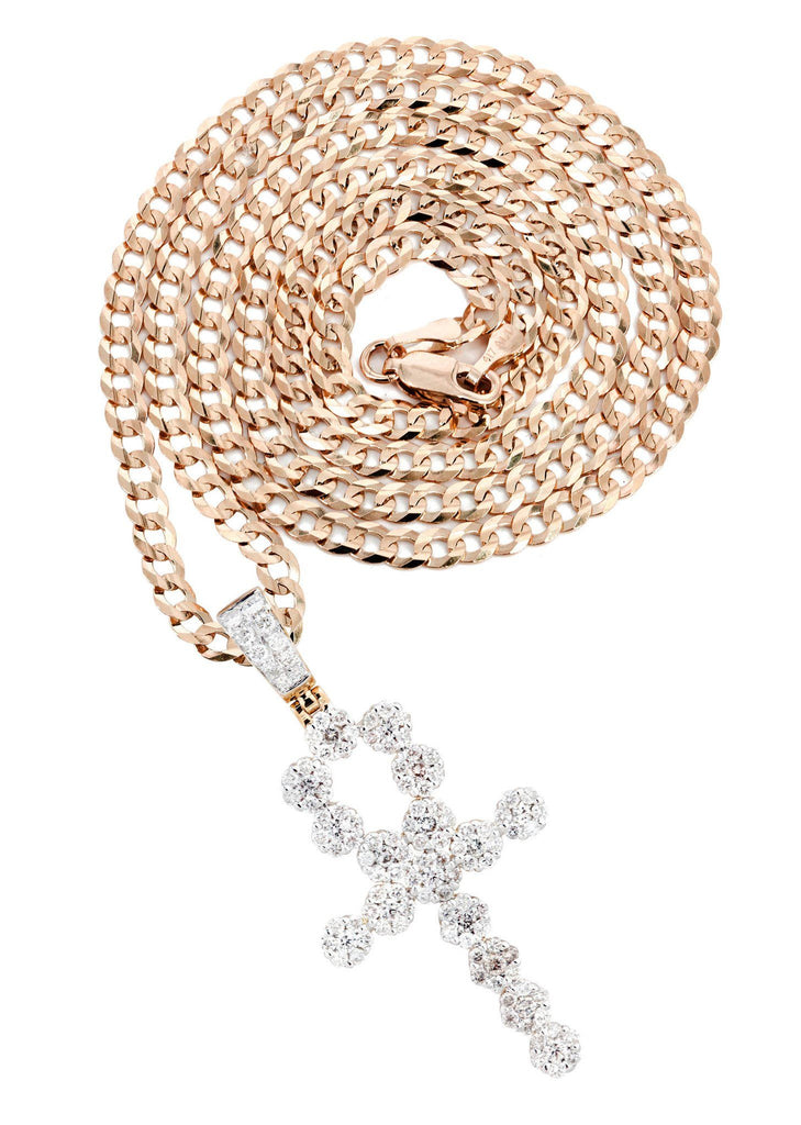 14K Rose Gold Ankh Diamond Pendant & Cuban Chain | 2.85 Carats Diamond Combo FROST NYC 