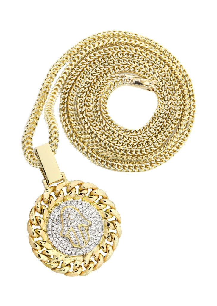14 Yellow Gold Hamsa Diamond Pendant & Franco Chain | 0.7 Carats Diamond Combo FROST 