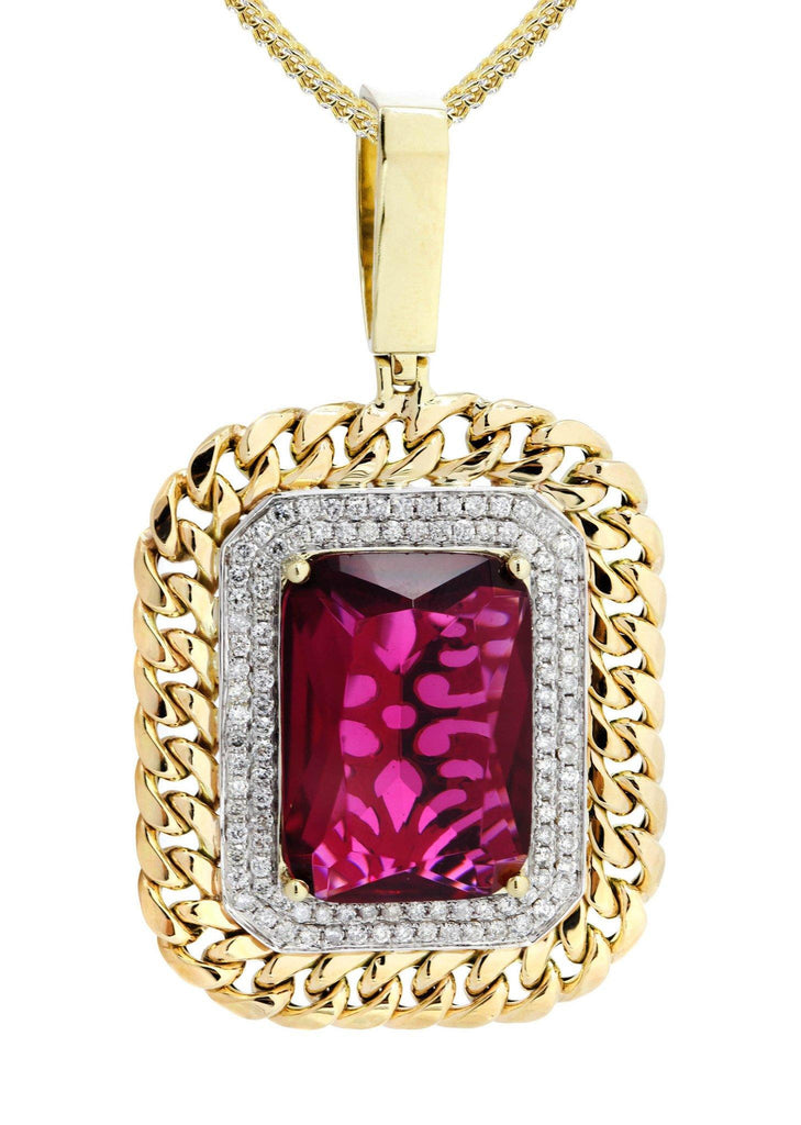 10K Yellow Gold Ruby Diamond Pendant & Franco Chain | 1.43 Carats Diamond Combo FROST NYC 