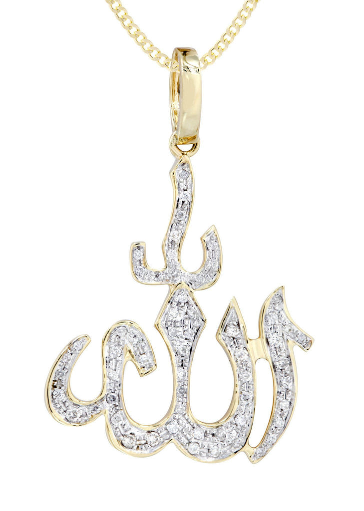 10K Yellow Gold Arabic Alla Diamond Pendant & Cuban Chain | 0.41 Carats Diamond Combo FROST NYC 