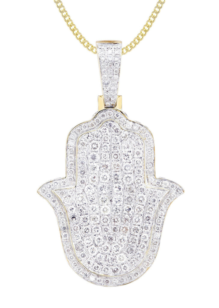 10K Yellow Gold Hamsa Diamond Pendant & Cuban Chain | 5.26 Carats Diamond Combo FROST NYC 