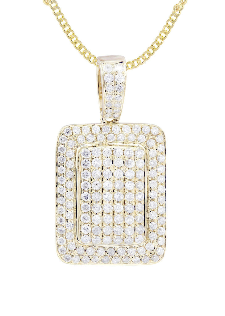 10K Yellow Gold Dog Tag Diamond Pendant & Cuban Chain | 1.61 Carats Diamond Combo FROST NYC 