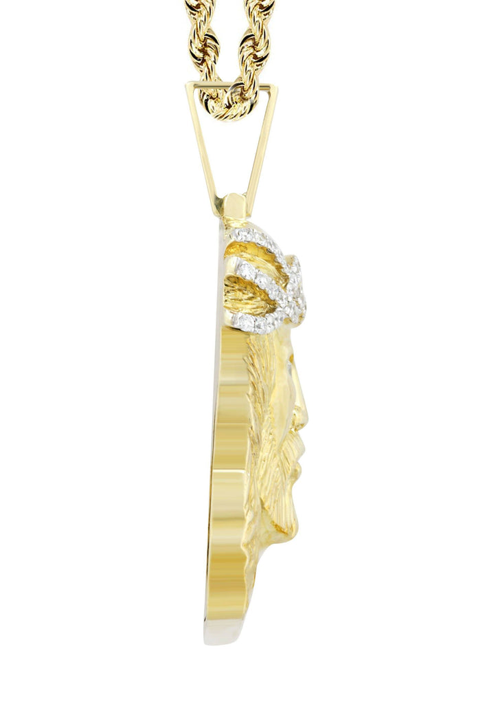 10K Yellow Gold Jesus Head Pendant & Rope Chain | 0.85 Carats diamond combo FrostNYC 