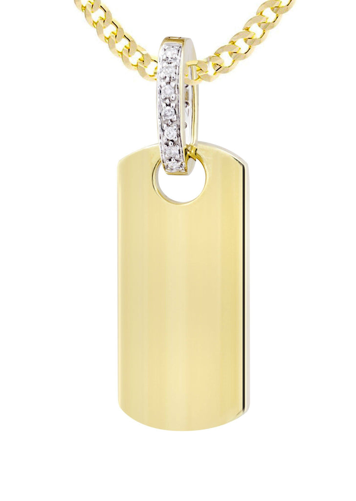 14K Yellow Gold Dog Tag Pendant & Cuban Chain | 1.82 Carats diamond combo FrostNYC 
