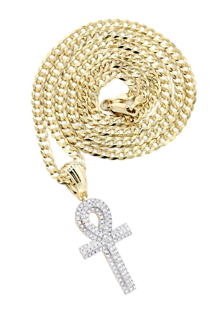 14K Yellow Gold Ankh Diamond Pendant & Cuban Chain | 0.66 Carats Diamond Combo FROST NYC 