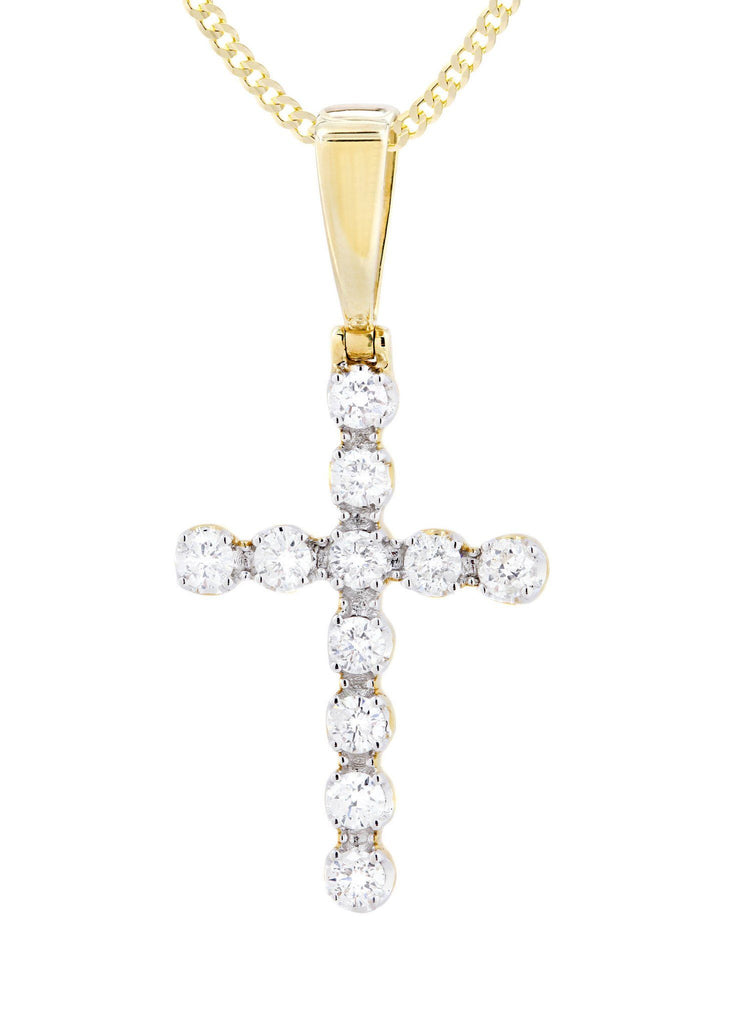 14K Yellow Gold Cross Diamond Pendant & Cuban Chain | 1.49 Carats Diamond Combo FROST NYC 