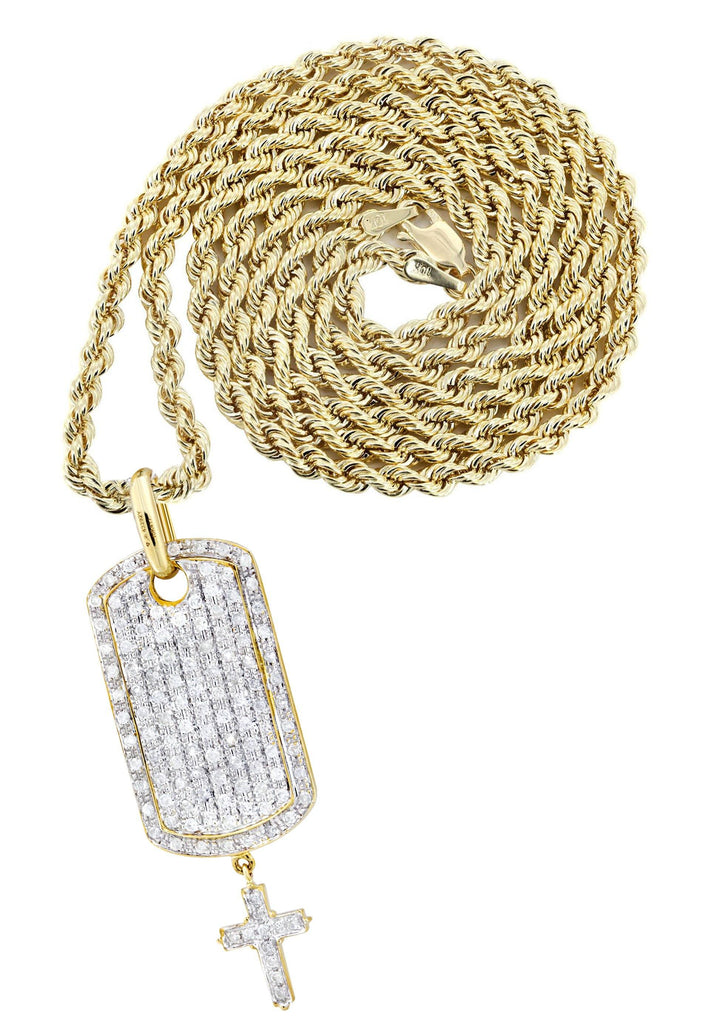10K Yellow Gold Dog Tag Pendant & Rope Chain | 1.06 Carats diamond combo FrostNYC 