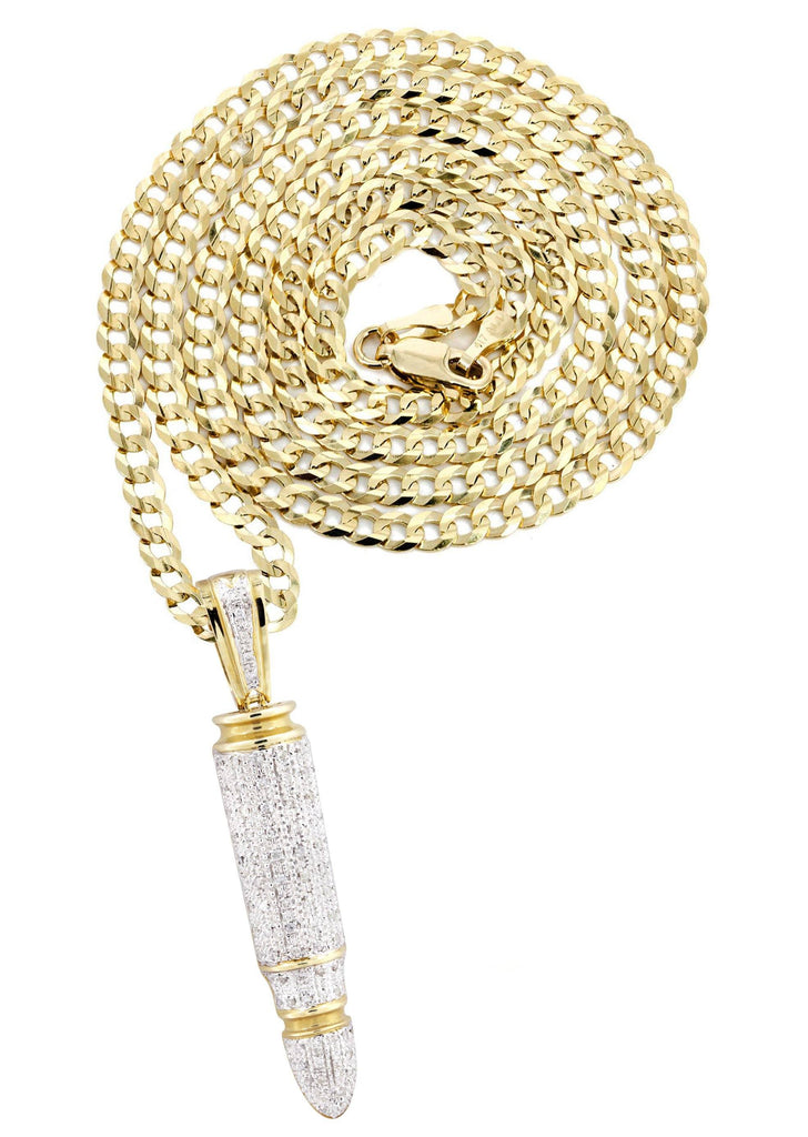 10K Yellow Gold Bullet Pendant & Cuban Chain | 0.95 Carats diamond combo FrostNYC 