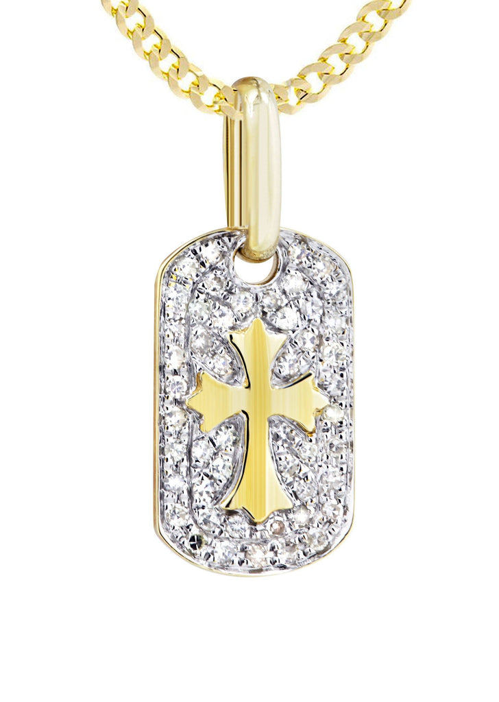 10K Yellow Gold Dog Tag Pendant & Cuban Chain | 0.47 Carats diamond combo FrostNYC 