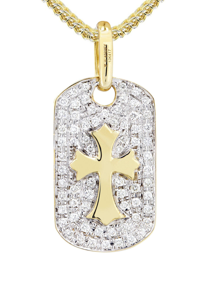 10K Yellow Gold Dog Tag Pendant & Franco Chain | 0.69 Carats diamond combo FrostNYC 