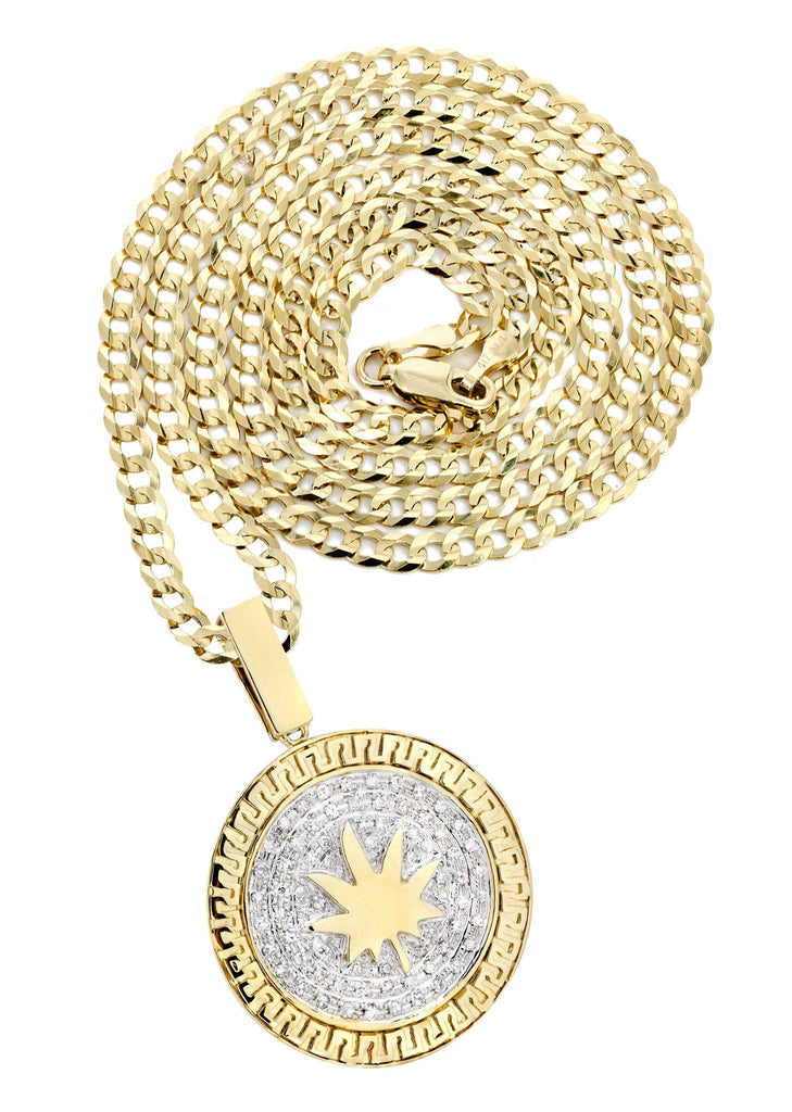 10K Yellow Gold Marijuana Leaf Diamond Pendant & Cuban Chain | 0.88 Carats Diamond Combo FROST NYC 