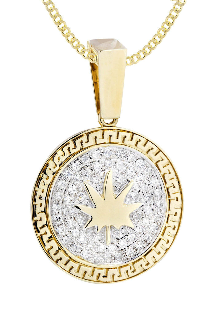 10K Yellow Gold Marijuana Leaf Diamond Pendant & Cuban Chain | 0.62 Carats Diamond Combo FROST NYC 