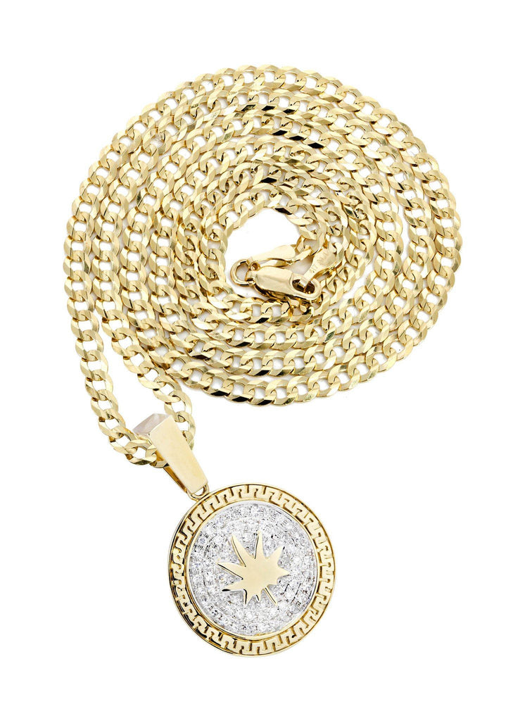 10K Yellow Gold Marijuana Leaf Diamond Pendant & Cuban Chain | 0.62 Carats Diamond Combo FROST NYC 