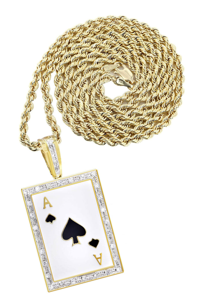 10K Yellow Gold Ace of Spades Pendant & Rope Chain | 0.55 Carats diamond combo FrostNYC 