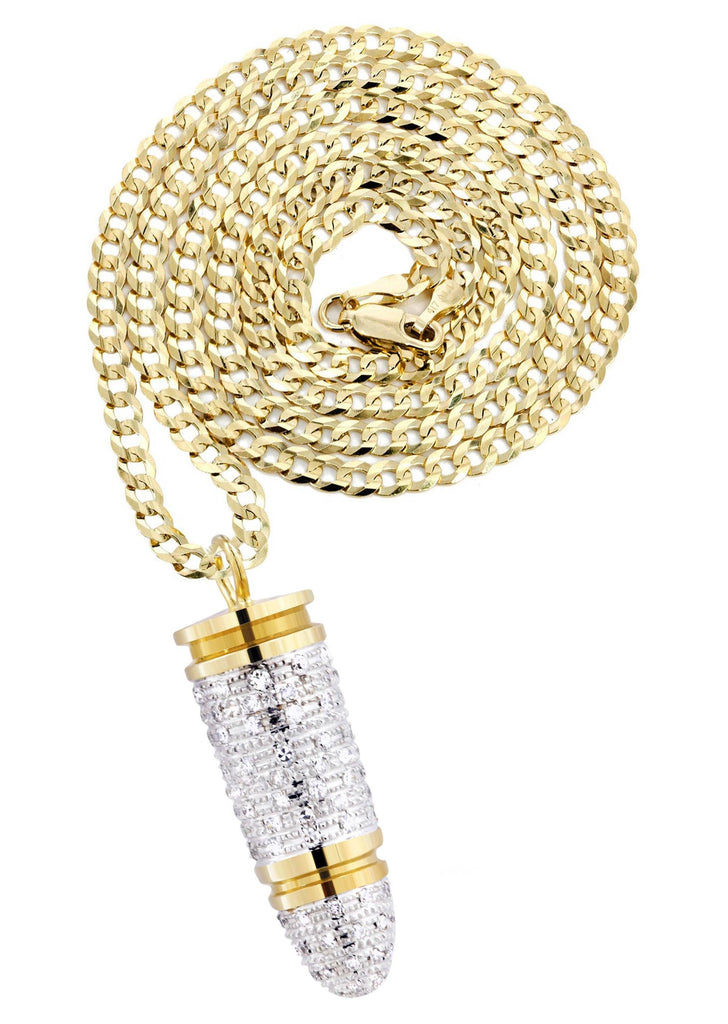10K Yellow Gold Bullet Pendant & Cuban Chain | 1.03 Carats diamond combo FrostNYC 