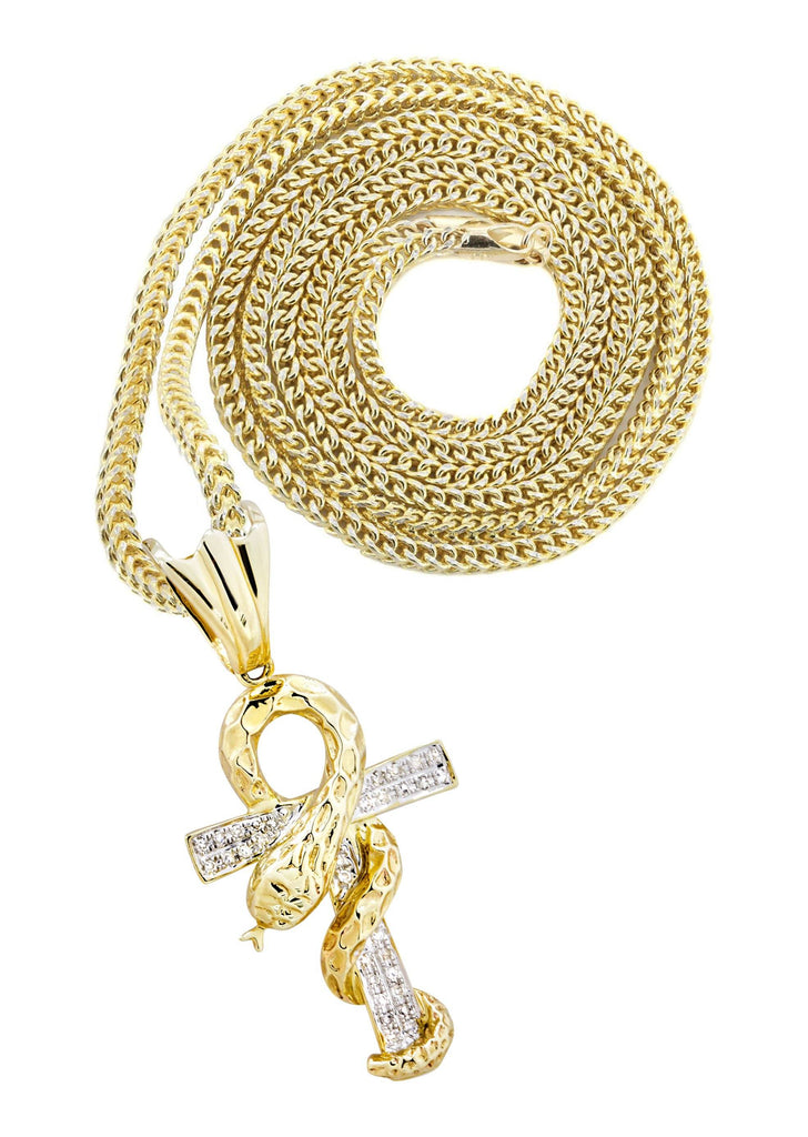 10K Yellow Gold Serpent Ankh Pendant & Franco Chain | 0.17 Carats diamond combo FrostNYC 