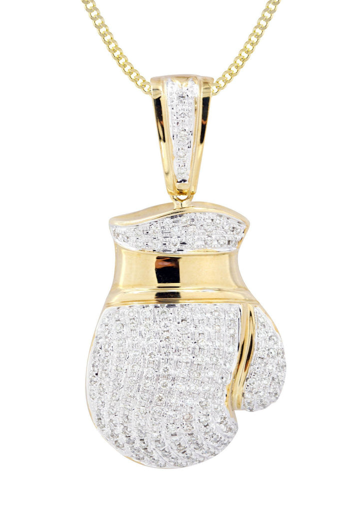 10K Yellow Gold Boxing Glove Diamond Pendant & Cuban Chain | 1.42 Carats Diamond Combo FROST NYC 