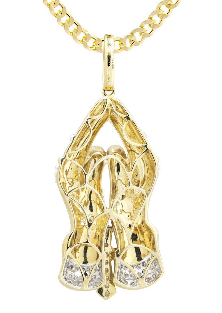 10K Yellow Gold Praying Hands Pendant & Cuban Chain | 0.46 Carats diamond combo FrostNYC 