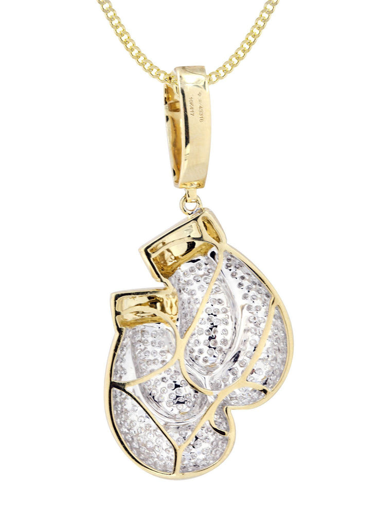 10K Yellow Gold Boxing Glove Diamond Pendant & Cuban Chain | 1.47 Carats Diamond Combo FROST NYC 