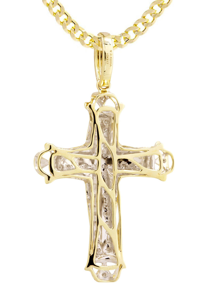 10K Yellow Gold Cross Pendant & Cuban Chain | 0.21 Carats diamond combo FrostNYC 