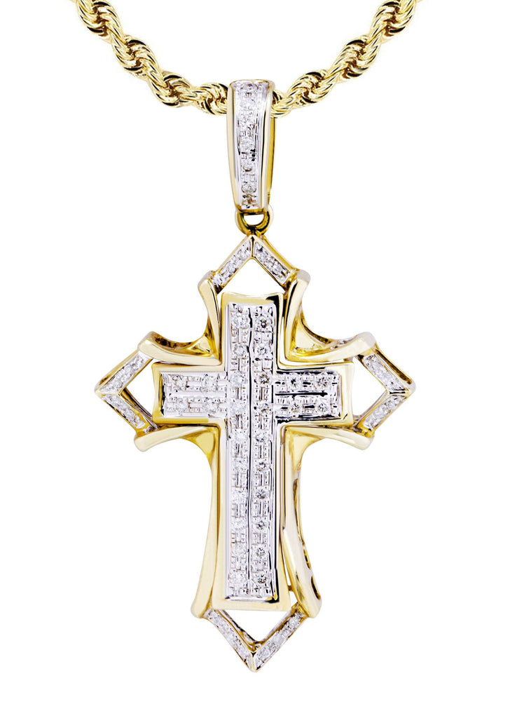 10K Yellow Gold Cross Pendant & Rope Chain | 0.32 Carats diamond combo FrostNYC 