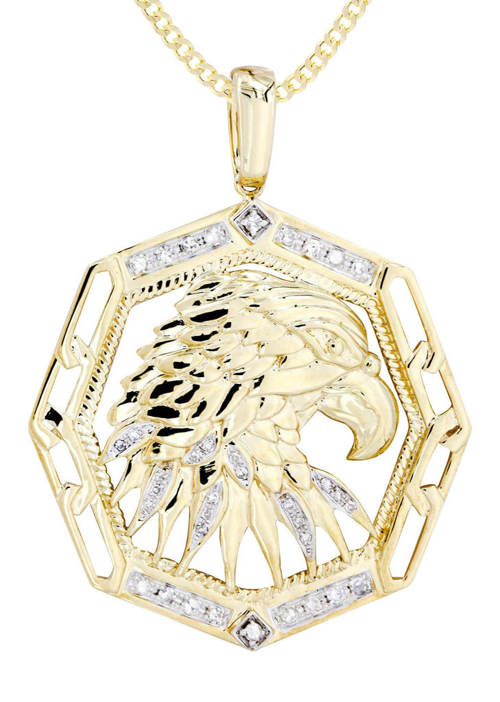 10K Yellow Gold Hawk Pendant Diamond Pendant & Cuban Chain | 0.58 Carats Diamond Combo FROST NYC 