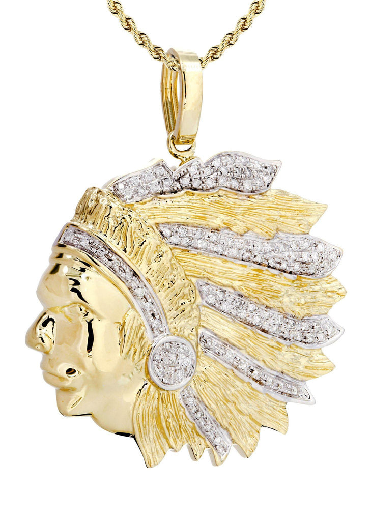 10K Yellow Gold Head Chief Diamond Pendant & Rope Chain | 0.39 Carats Diamond Combo FROST NYC 