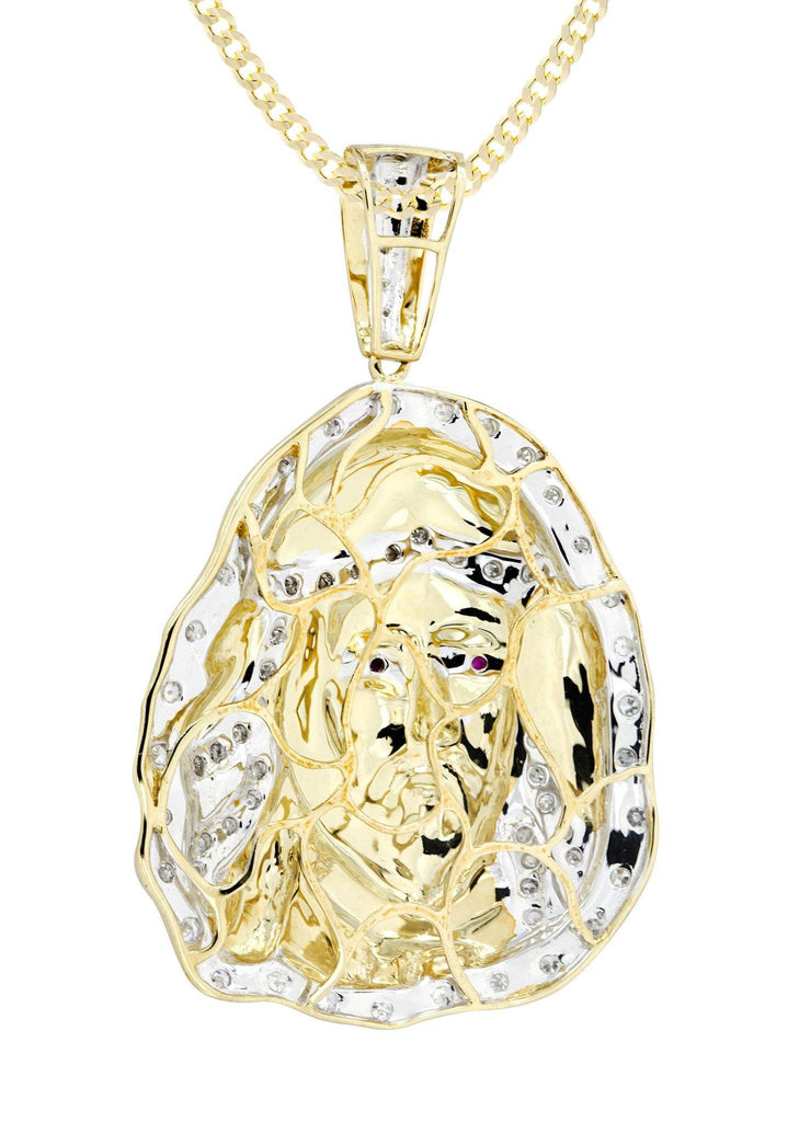 10K Yellow Gold Jesus Head Diamond Pendant & Cuban Chain | 1.1 Carats Diamond Combo FROST NYC 