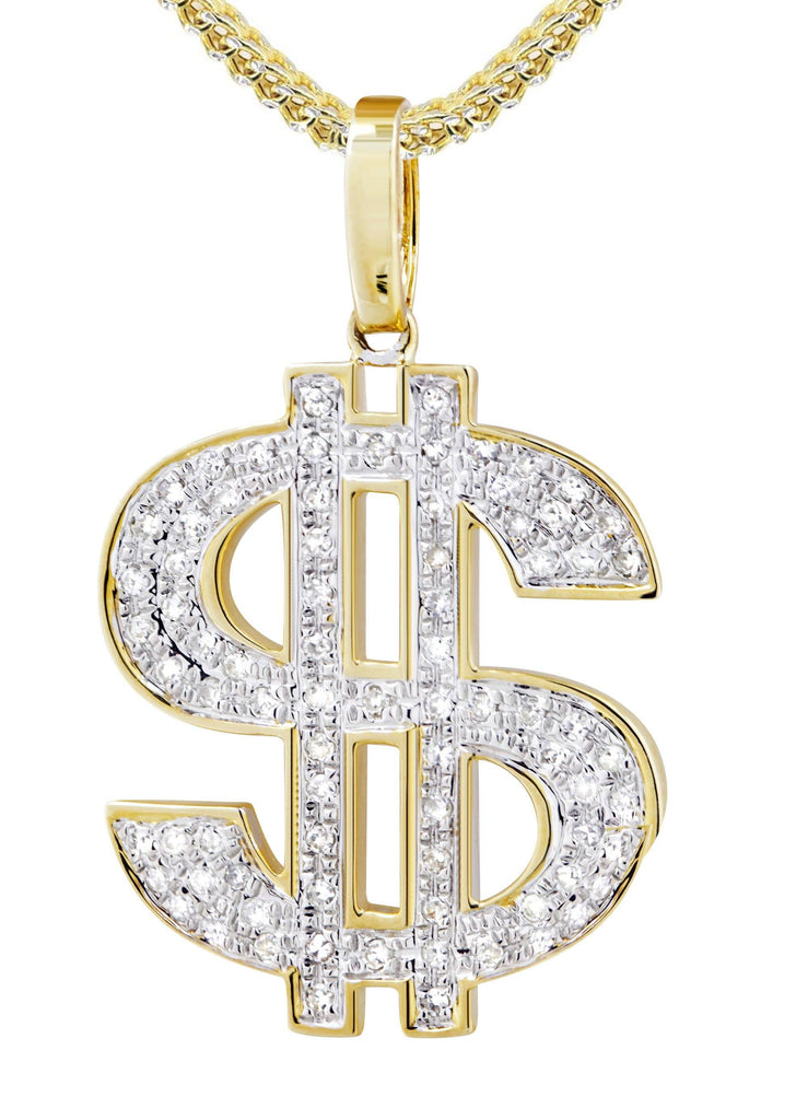 10K Yellow Gold Money Sign Pendant & Franco Chain | 0.59 Carats diamond combo FrostNYC 