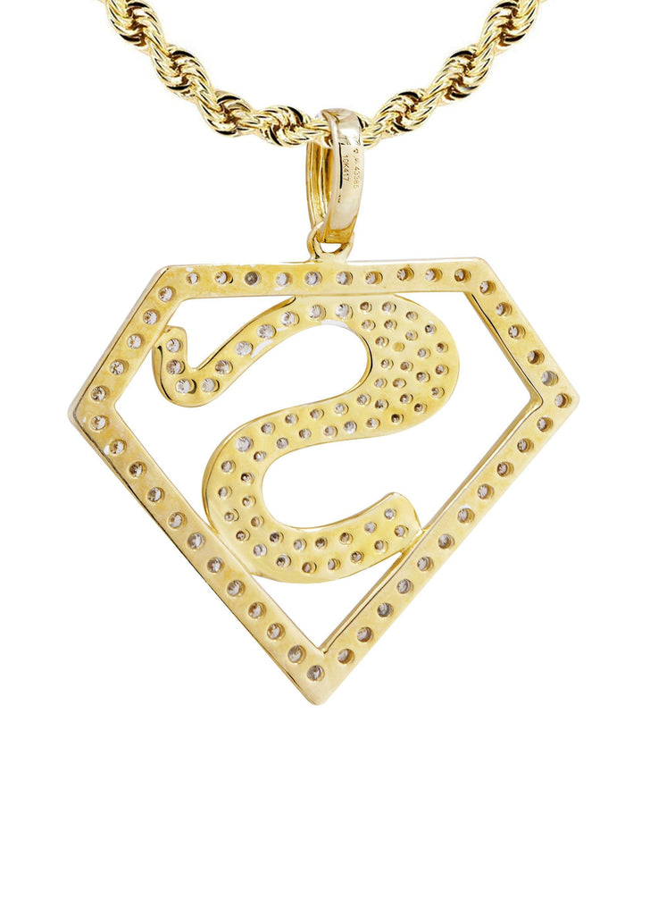 10K Yellow Gold Superman Pendant & Rope Chain | 0.75 Carats diamond combo FrostNYC 