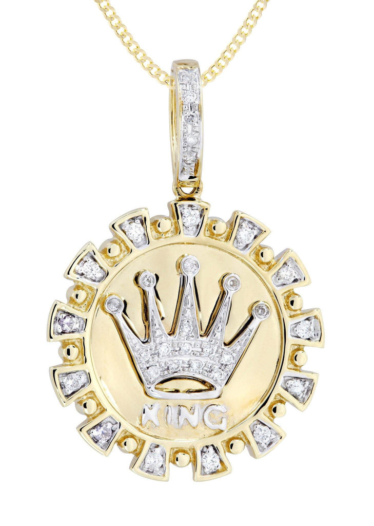 14K Yellow Gold Crown Diamond Pendant & Cuban Chain | 0.28 Carats Diamond Combo FROST NYC 