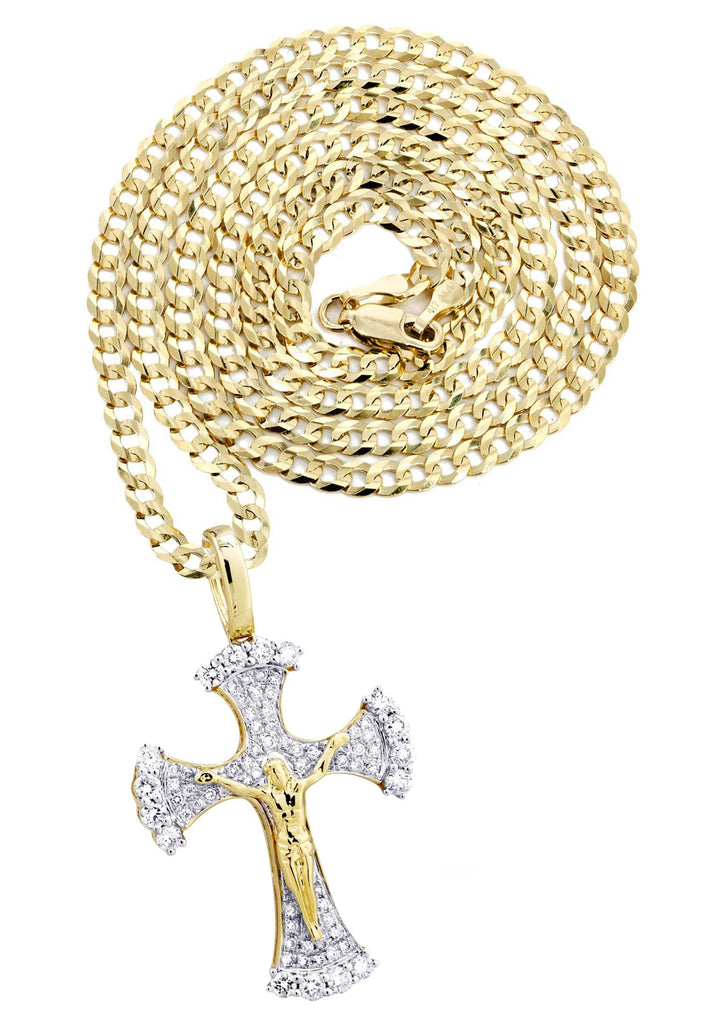10K Yellow Gold Cross Pendant & Cuban Chain | 1.05 Carats diamond combo FrostNYC 