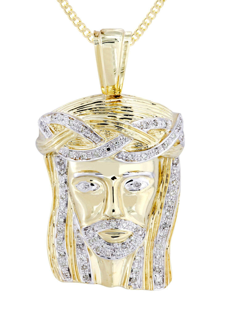 10K Yellow Gold Jesus Head Diamond Pendant & Cuban Chain | 0.33 Carats Diamond Combo FROST NYC 