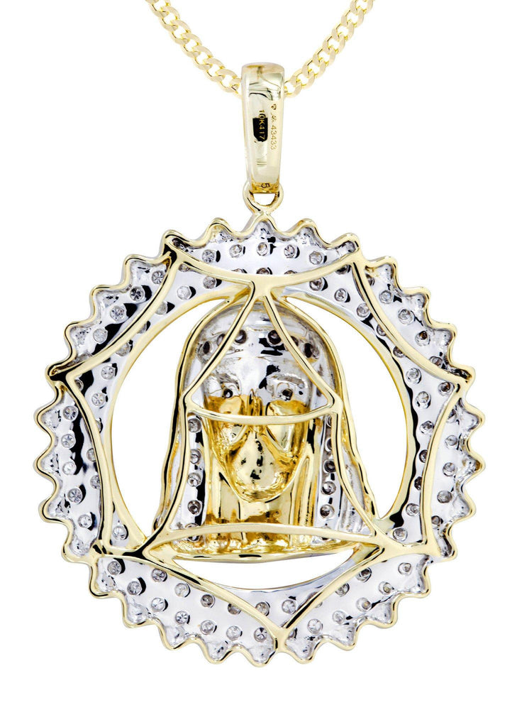 10K Yellow Gold Jesus Head Diamond Pendant & Cuban Chain | 0.6 Carats Diamond Combo FROST NYC 