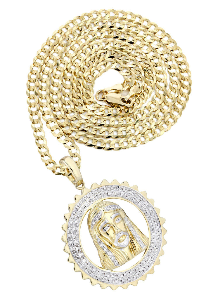 10K Yellow Gold Jesus Head Diamond Pendant & Cuban Chain | 0.6 Carats Diamond Combo FROST NYC 