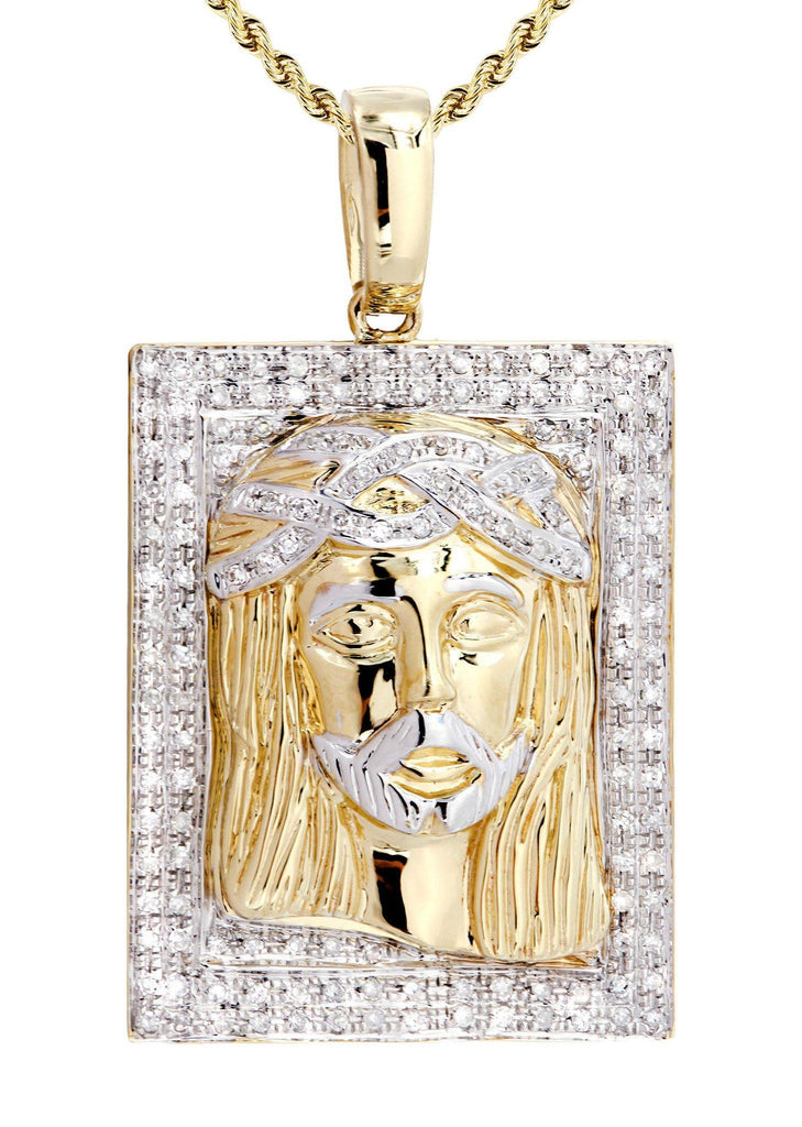 10K Yellow Gold Jesus Head Diamond Pendant & Rope Chain | 0.48 Carats Diamond Combo FROST NYC 