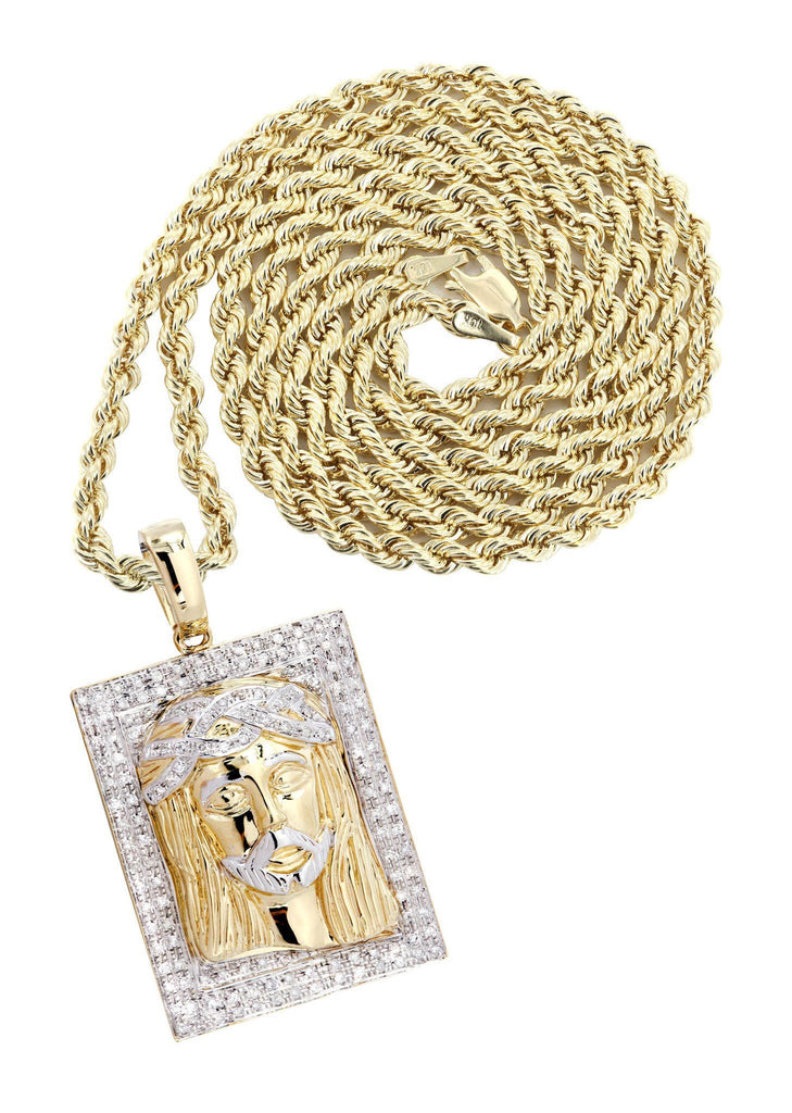 10K Yellow Gold Jesus Head Diamond Pendant & Rope Chain | 0.48 Carats Diamond Combo FROST NYC 
