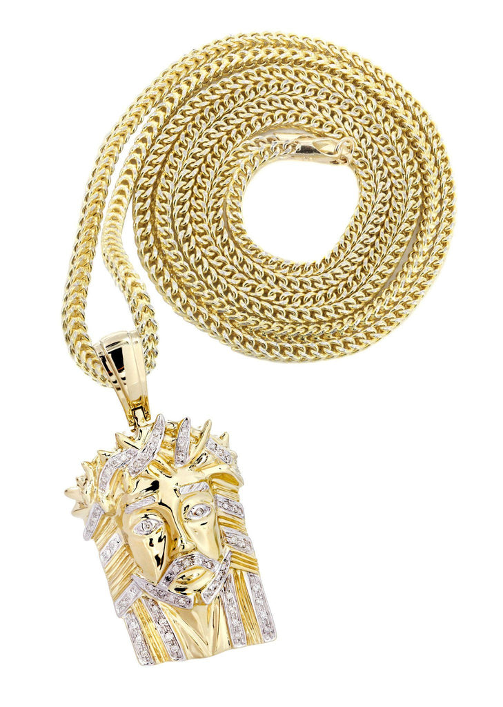 10K Yellow Gold Jesus Head Diamond Pendant & Franco Chain | 0.28 Carats Diamond Combo FROST NYC 