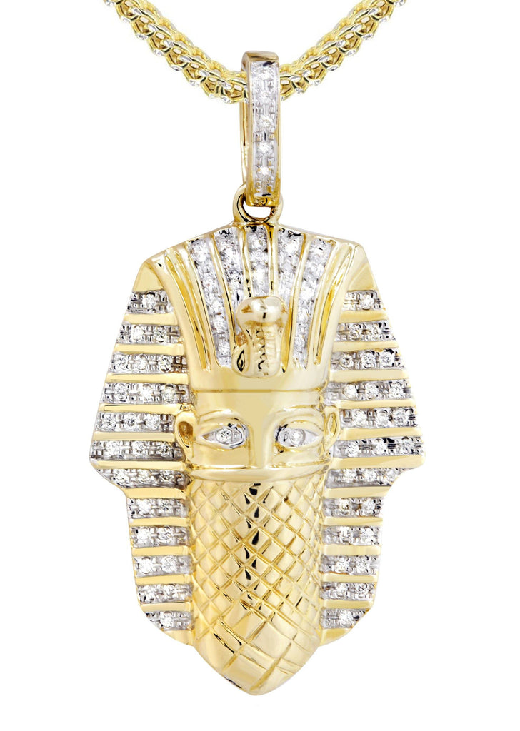 14K Yellow Gold Masked Pharaoh Pendant & Franco Chain | 0.35 Carats diamond combo FrostNYC 