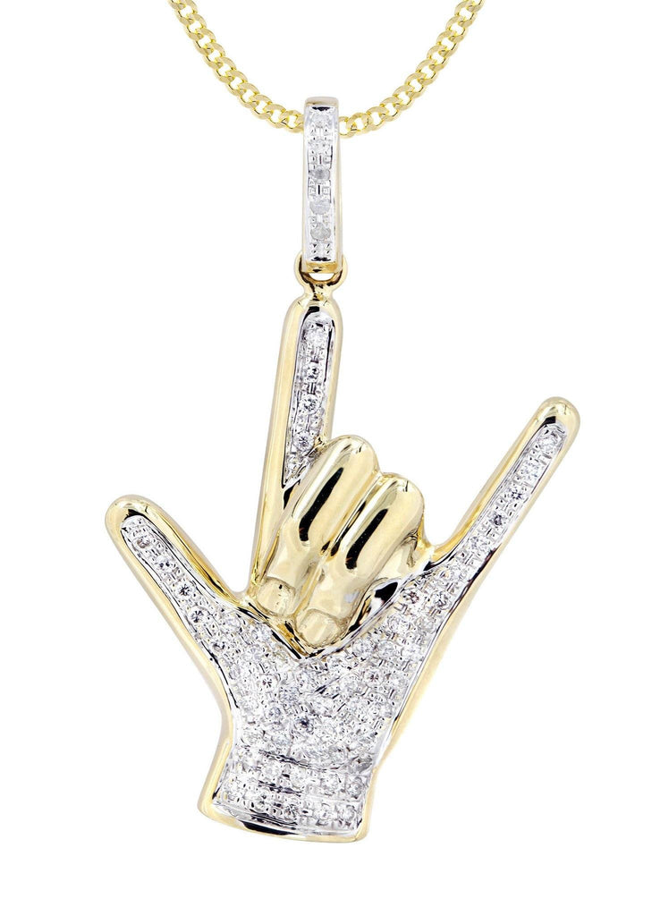 14K Yellow Gold Hand Diamond Pendant & Cuban Chain | 0.46 Carats Diamond Combo FROST NYC 