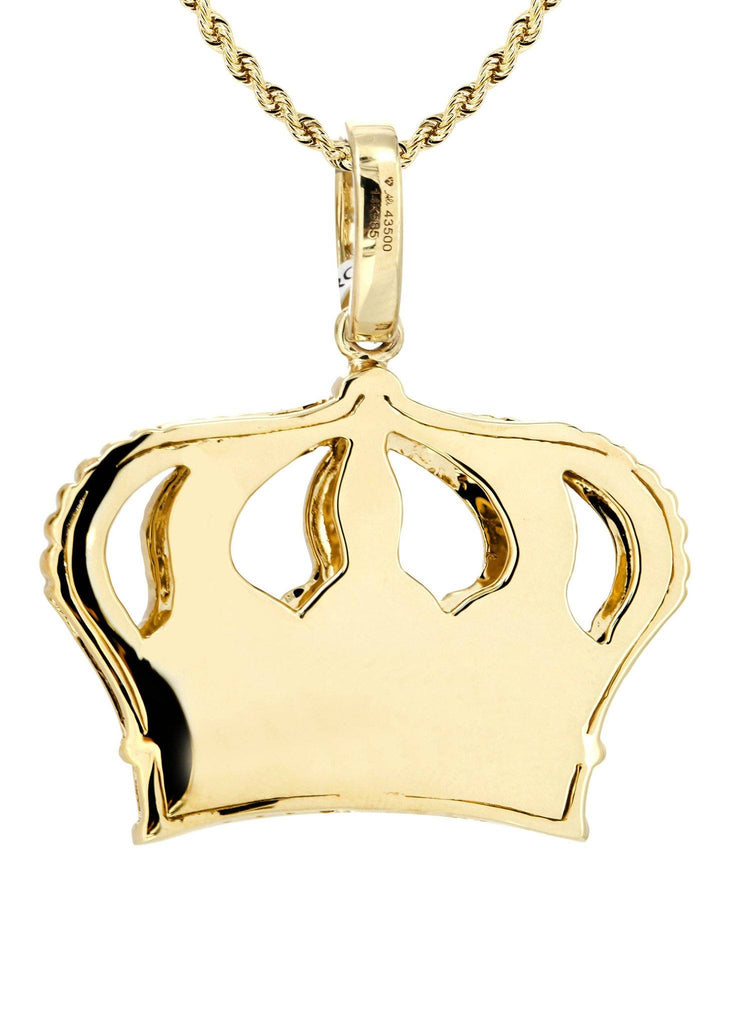 14K Yellow Gold Crown Diamond Pendant & Rope Chain | 0.16 Carats Diamond Combo FROST NYC 