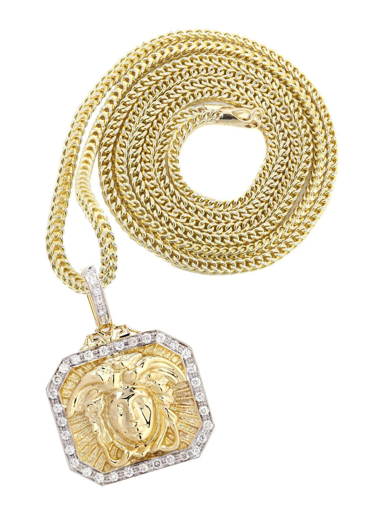 14K Yellow Gold Versace Diamond Pendant & Franco Chain | 0.48 Carats Diamond Combo FROST NYC 