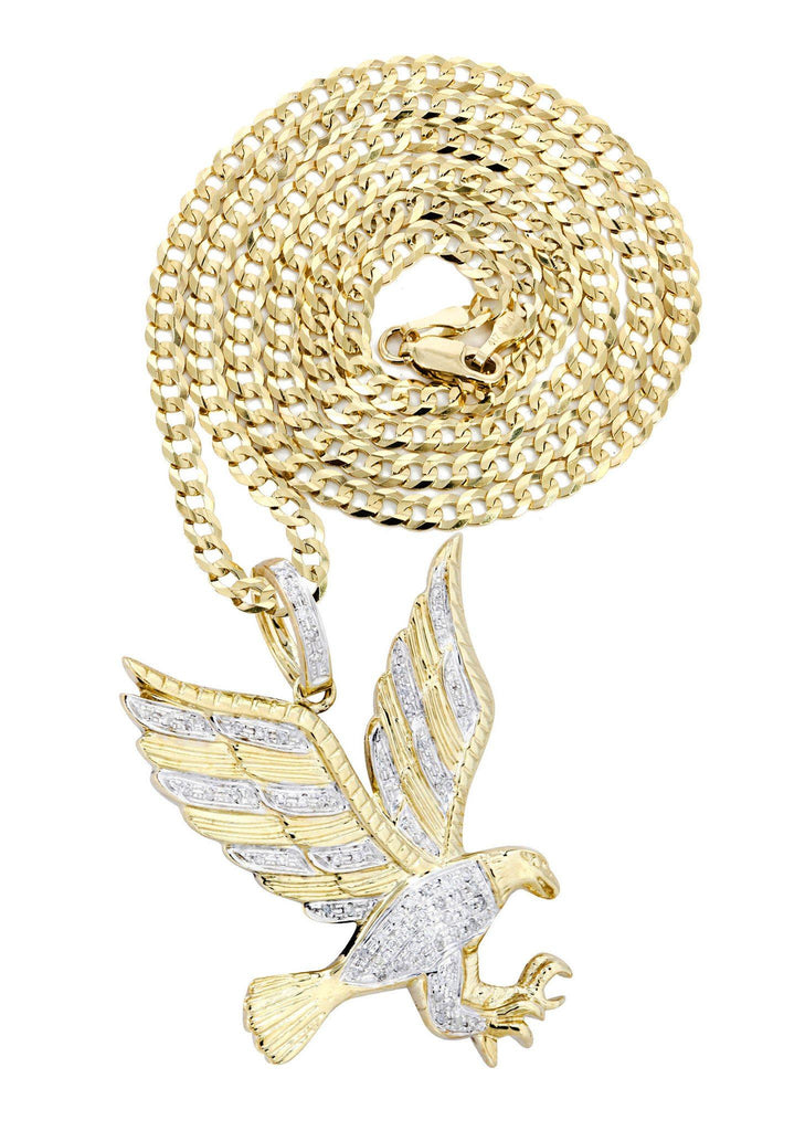 10K Yellow Gold Eagle Diamond Pendant & Cuban Chain | 0.27 Carats Diamond Combo FROST NYC 