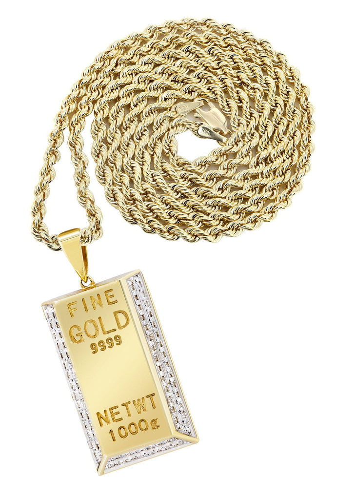 10K Yellow Gold Kilo Bar Pendant & Rope Chain | 0.33 Carats diamond combo FrostNYC 