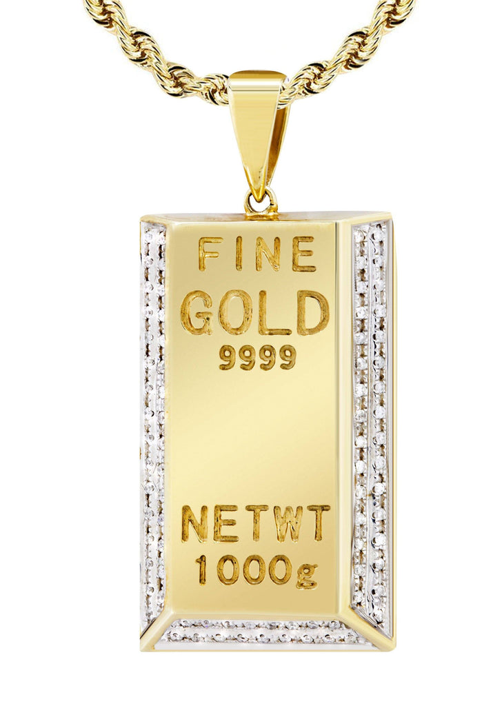 10K Yellow Gold Kilo Bar Pendant & Rope Chain | 0.33 Carats diamond combo FrostNYC 