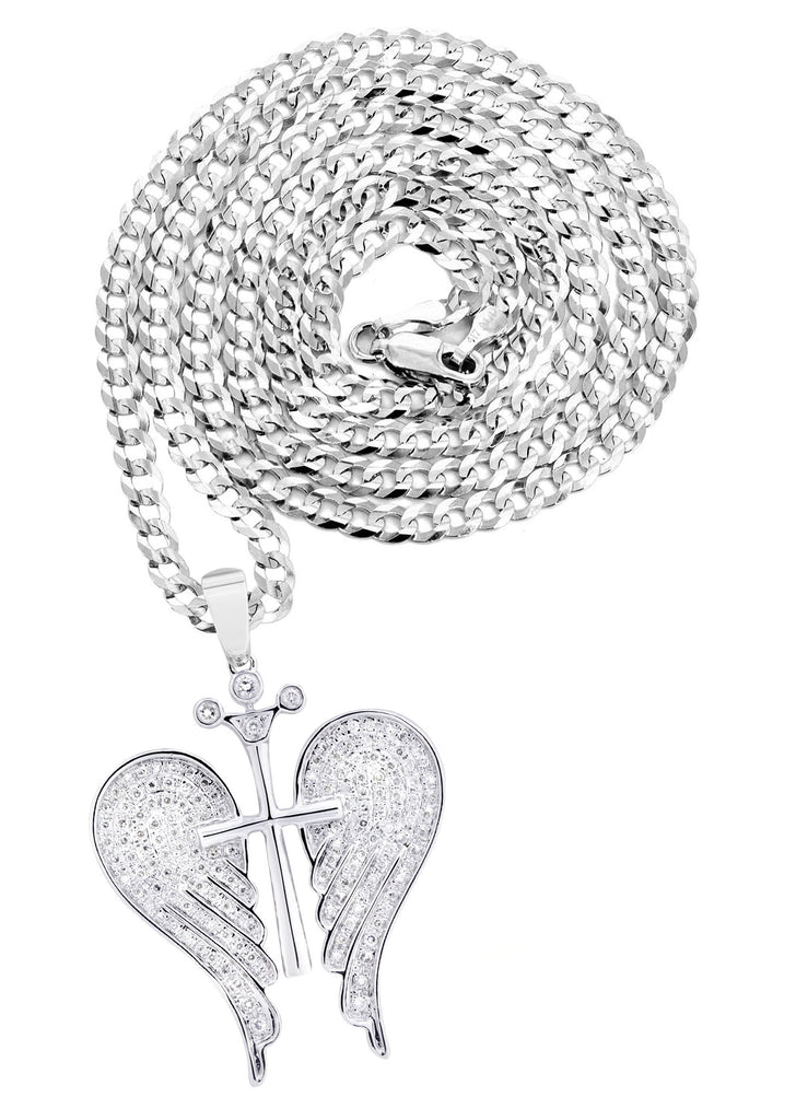 10K White Gold Wings Pendant & Rope Chain | 0.86 Carats diamond combo FrostNYC 