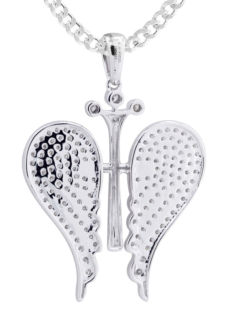 10K White Gold Wings Pendant & Rope Chain | 0.86 Carats diamond combo FrostNYC 