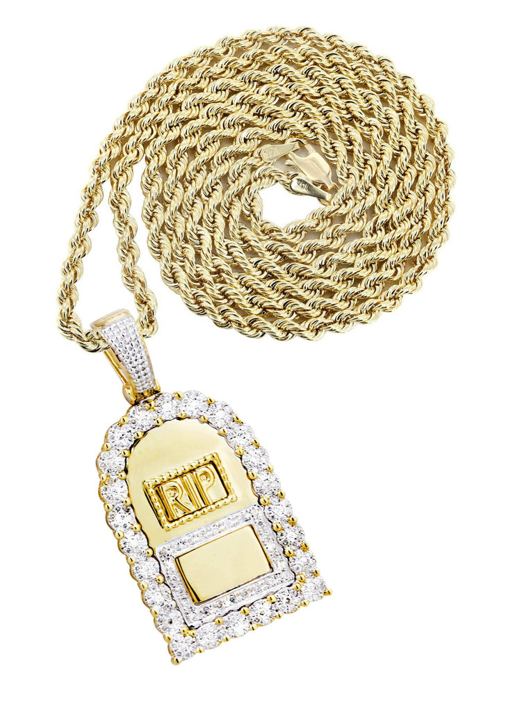 10K Yellow Gold RIP Pendant & Rope Chain | 0.85 Carats diamond combo FrostNYC 