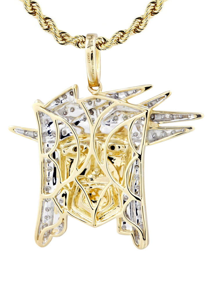 10K Yellow Gold Jesus Pendant & Rope Chain | 0.42 Carats diamond combo FrostNYC 