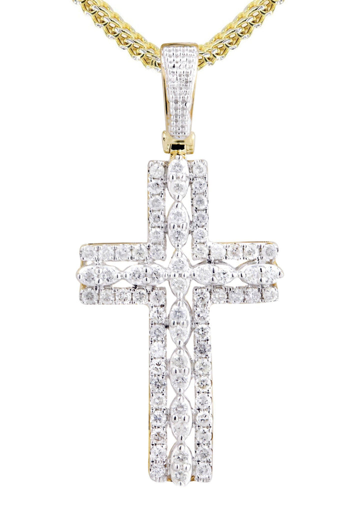 10K Yellow Gold Cross Pendant & Franco Chain | 1.26 Carats diamond combo FrostNYC 